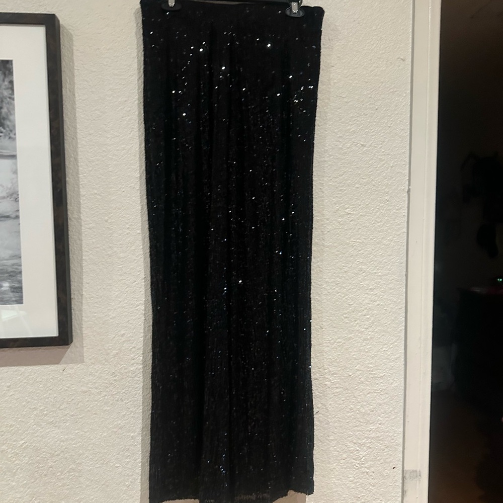 Elegant Black Sequin wide leg pants see thru